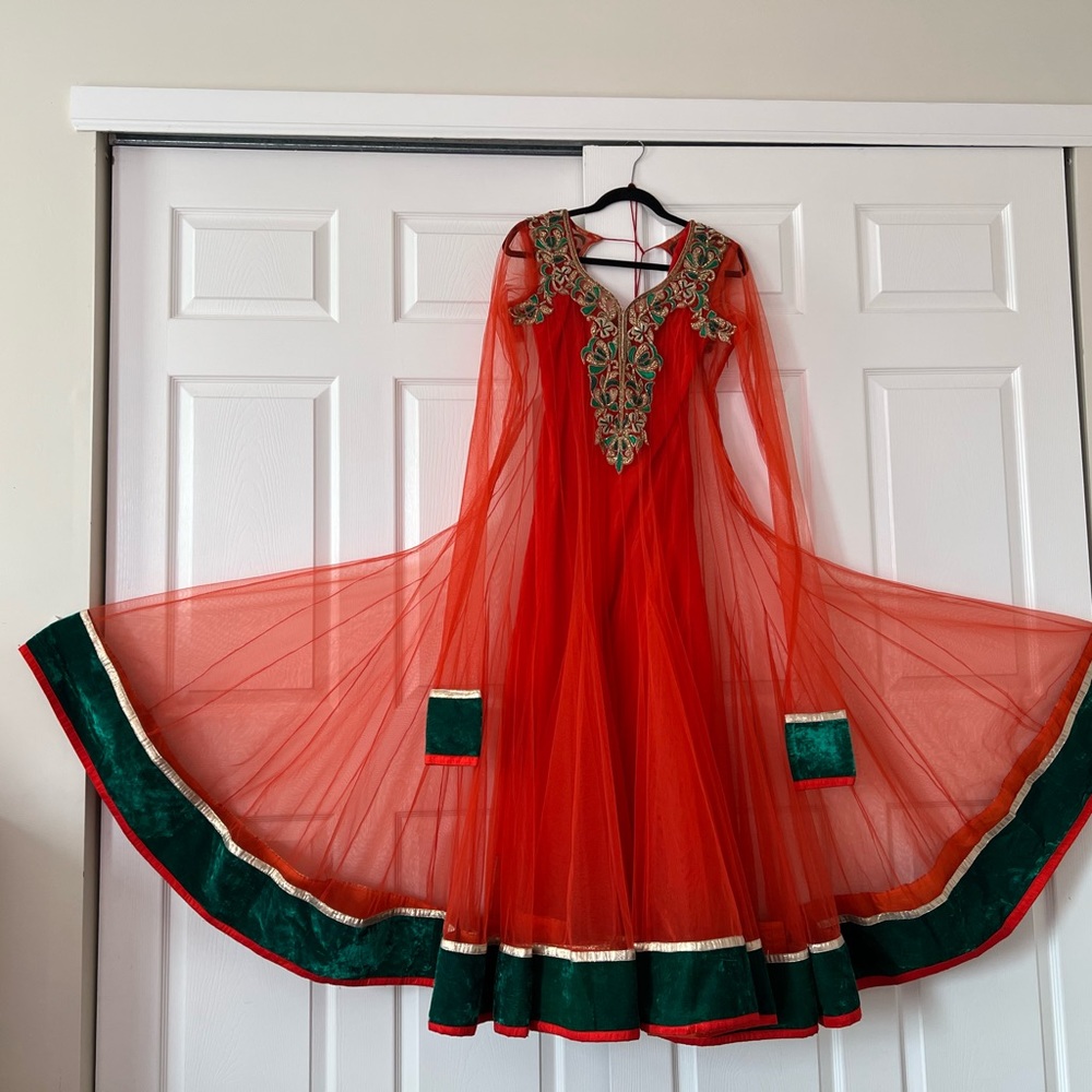 LAST CHANCE! Indian Pakistani Designer bridal orange Anarkali Salwar Kameez